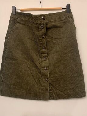 Talbots Olive Green Corduroy Button-Front A-Line Skirt